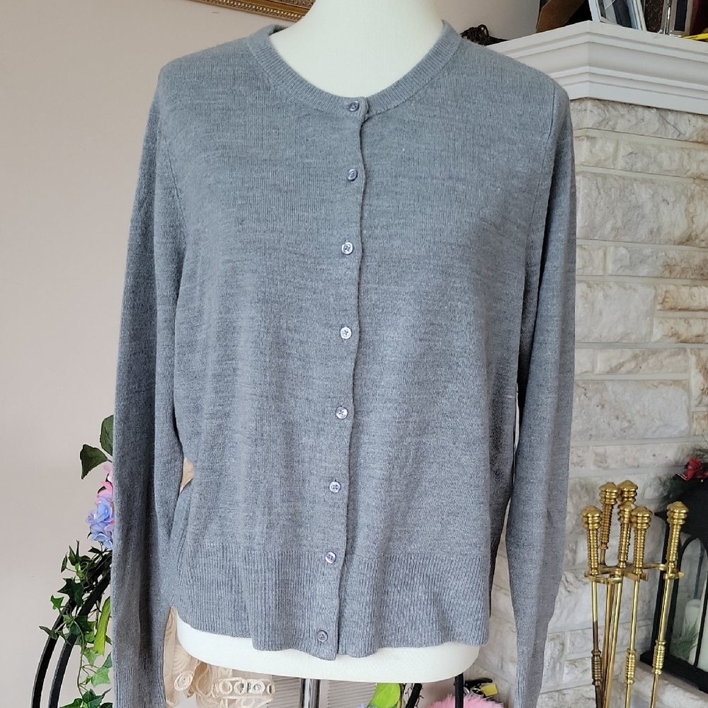 Light Gray Button-Up Cardigan Sweater